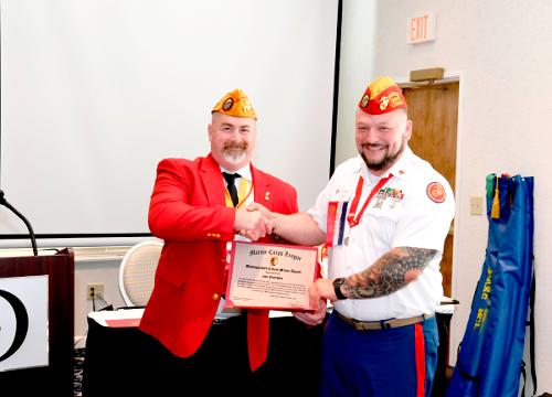 Distinguished Citizen Silver Award Presented by New England Division Vice Commandant Dave Porter to Department Senior Vice Jon Zwirblia